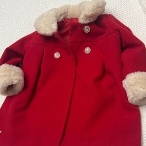 Chic Red Kids Pea Coat with Faux Fur Trim